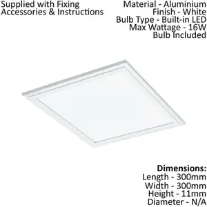 2 PACK Flush Ceiling Panel Light White Sqaure Tile 16W Built in LED 4000K