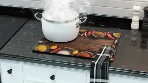 ALLboards Glass Chopping Board SPICES ORIENTAL Wood Plank 30x40cm Cutting Board Splashback Worktop Saver for Kitchen