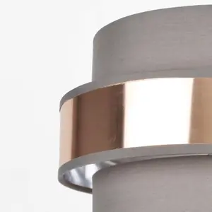 First Choice Lighting 2 Tier Grey Fabric & Brushed Copper Plated Banded Ceiling Adjustable Flush Shade