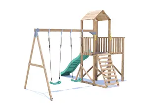 Dunster House Climbing Frame with Two Swings & Slide BalconyFort High Platform