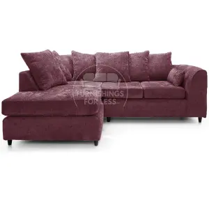 Monaco Chenille Fabric 3 to 4 Seater L Shaped Corner Sofa  Purple Left Hand Facing