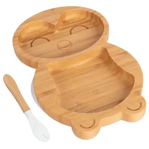 Bamboo Penguin Baby Weaning Plate & Fork Set - White