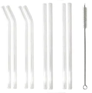 fiXte Reusable Glass Drinking Straws with Cleaning Brush Eco Friendly Pack of 8 Straws with cleaning brush