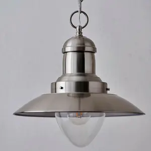 Hanging Ceiling Pendant Light Satin Nickel & Glass Industrial Lamp Bulb Holder