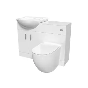 Nes Home White 1050mm Vanity Unit With WC Unit & Round Back To Wall Toilet