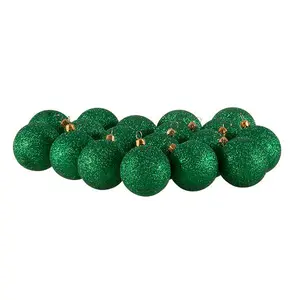 Xmas Glitter Ball Ornament Bauble (Set of 18) Emerald Green