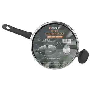 URBNCHEF 28cm Diameter Pressed Carbon Induction Black Deep Frying Pan & Lid Pot with Soft Touch Handle