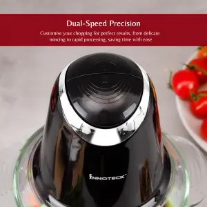 Innoteck Kitchen Pro 1L Mini Chopper 2 Speeds 500W with Glass Bowl and Stainless Steel Blades