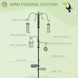 Pawhut Bird Feeding Station Kit Wild Bird Feeder Pole w/ 6 Hooks 4 Prong Bases