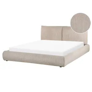 Corduroy EU King Size Bed Taupe VINAY