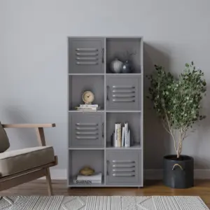 URBNLIVING 119cm Height Grey 8 Cube Shelving Unit With Grey Metal Doors