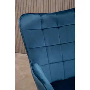 Interiors by Premier And Durable Blue Velvet Armchair with Gold Legs, High Back Patterned Armchair, Easy to Maintain Bucket Chair