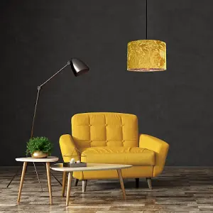 Modern Ochre/Mustard Crushed Velvet 12 Table/Pendant Shade with Copper Inner