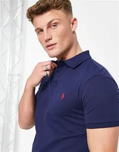 Polo Ralph Lauren Slim Fit Pique Polo With Red Player Logo In Washed Navy - Navy (Size: S)