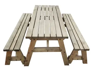 Victoria wooden picnic bench and table set, outdoor dining set (8ft, Rustic brown)