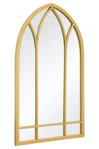 MirrorOutlet Window Arcus - Gold Metal Framed Arched Wall Mirror 32" X 19" (83CM X 48CM)