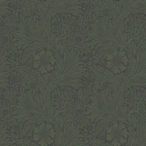 William Morris Gallery Collection Fibrous Green Marigold Metallic effect Smooth Wallpaper