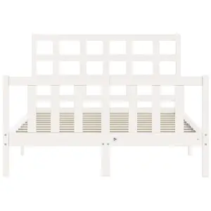 Berkfield Bed Frame with Headboard White Double Solid Wood