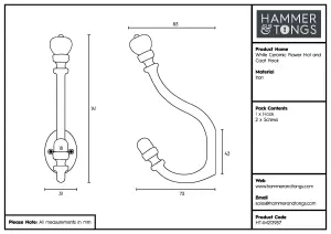 Hammer & Tongs - Ceramic Flower Hat & Coat Hook - W30mm x H140mm - Black