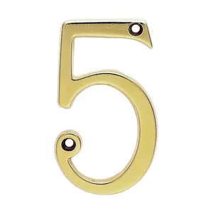 Stainless Brass Door Number 5 75mm Height 4mm Depth House Numeral Plaque