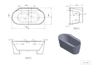 GoodHome Gloss White Back to wall Acrylic D-shaped Freestanding Bath (L)1500mm (W)750mm