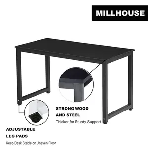 Millhouse Computer Desk Office Study Desk Computer PC Laptop Table Dining Gaming  Home Office Study LK009 Black-Black