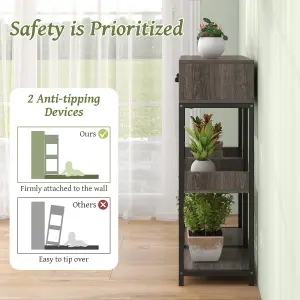 Costway 3 Tier Indoor Plant Stand Metal Plant Table w/ Drawer Vertical Corner Display Shelf