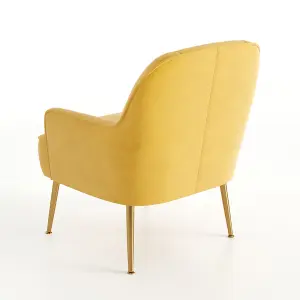 Yellow Velvet Effect Relaxer Chair Occasional Armchair with Gold Plated Feet Yellow