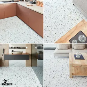 Vinyl Floor Tiles Self Adhesive - 30 Pack Covers 67.4 sqft (6.27 sqm) - Square Tile Size (45.7 x 45.7cm) Off-White Terrazzo Effect