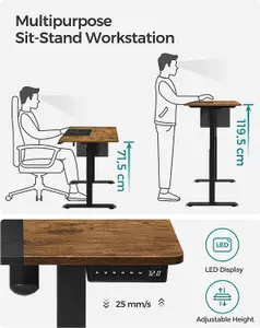 SONGMICS Height Adjustable Desk, Electric Standing Desk, Customize Your Height, Modular Tabletop, Rustic Brown and Black