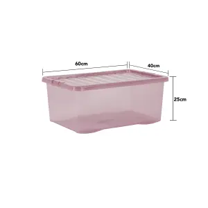 Wham Crystal 5x 45L Plastic Storage Boxes with Lids. Medium Size, Strong. Made in the UK Tint Dusky Orchid