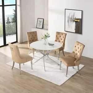 Furniture In Fashion Daytona Round Diva Glass Dining Table 4 Imperial Champagne Chairs