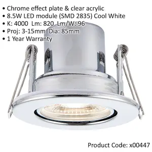 4 PACK Recessed Tiltable Ceiling Downlight - 8.5W Cool White LED Chrome Plate