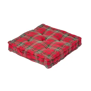 Homescapes Cotton Edward Tartan Floor Cushion, 50 x 50 cm