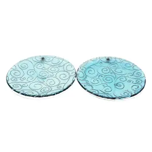 Recycled Glass Ice Blue/Clear Swirl Kitchen Dining Set of 2 Serving Plates (Diam) 28cm