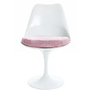 Tulip Set - Marble Medium Circular Table and Two Chairs with Luxurious Cushion Light Pink