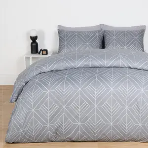 Geo Duvet Cover Bedding Set Pillowcase Reversible Art Deco Quilt, Grey - Double