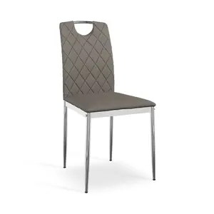 Aria Dining Table And Chairs - Concrete Effect Table Top w Chrome Legs + 4 Monza Faux Leather Dining Chairs w Chrome Legs (Grey)