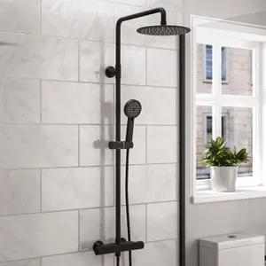 Nes Home Modern Round Matte Black Exposed Thermostatic Mixer Shower Set With Shower Head