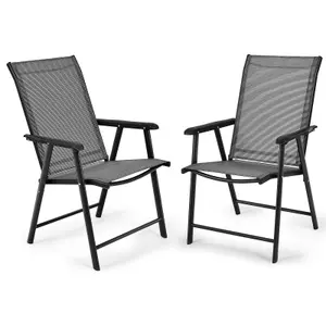 Costway Set of 2 Folding Chairs Outdoor Dining Garden Chairs Armchair with Armrests