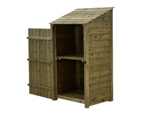 Wooden Premium Tongue & Groove Log Store (W-99cm, H-180cm, D-88cm) With door, With Kindling Shelf