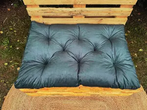 Garden Outdoor Pallet Cushion Set EURO Sofa Teal Green Velvet Tufted Seat Back