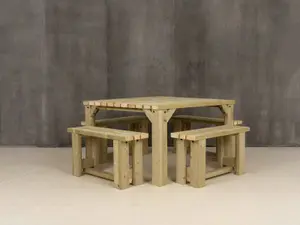 QUADRUM Picnic Table With 4 Benches (Natural finish)