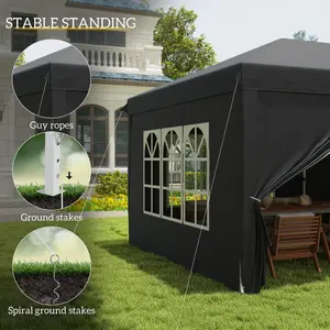 Outsunny 3 x 6m Pop Up Gazebo Height Adjustable Party Tent w/ Storage Bag Black