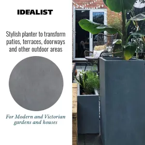 Set of 2 IDEALIST™ 50cm Tall Planter, Dark Grey Reinforced Stone Garden Planters, Outdoor Plant Pots L21 W21 H50 cm, 22L