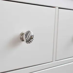 Nicola Spring - Round Ceramic Cabinet Knob - Black Fern