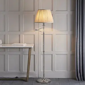 Luminosa Stanford 1 Light Swing Arm Floor Lamp Polished Nickel Plate with Beige Shade, E27