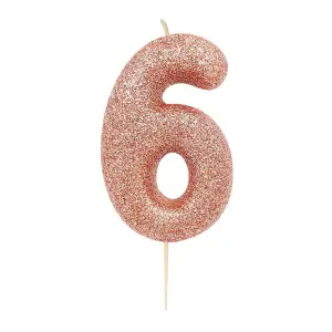 Anniversary House Metallic Glitter 6th Birthday Pick Candle Rose Gold (One Size)