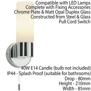 IP44 Bathroom Wall Light Chrome & Frosted Glass Shade Modern Round Lamp Fitting