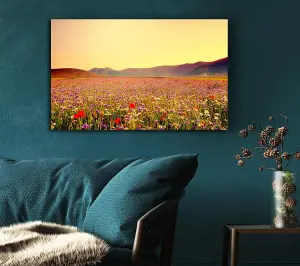 Sunny Field Of Beautiful Wild Flowers Canvas Print Wall Art - Medium 20 x 32 Inches